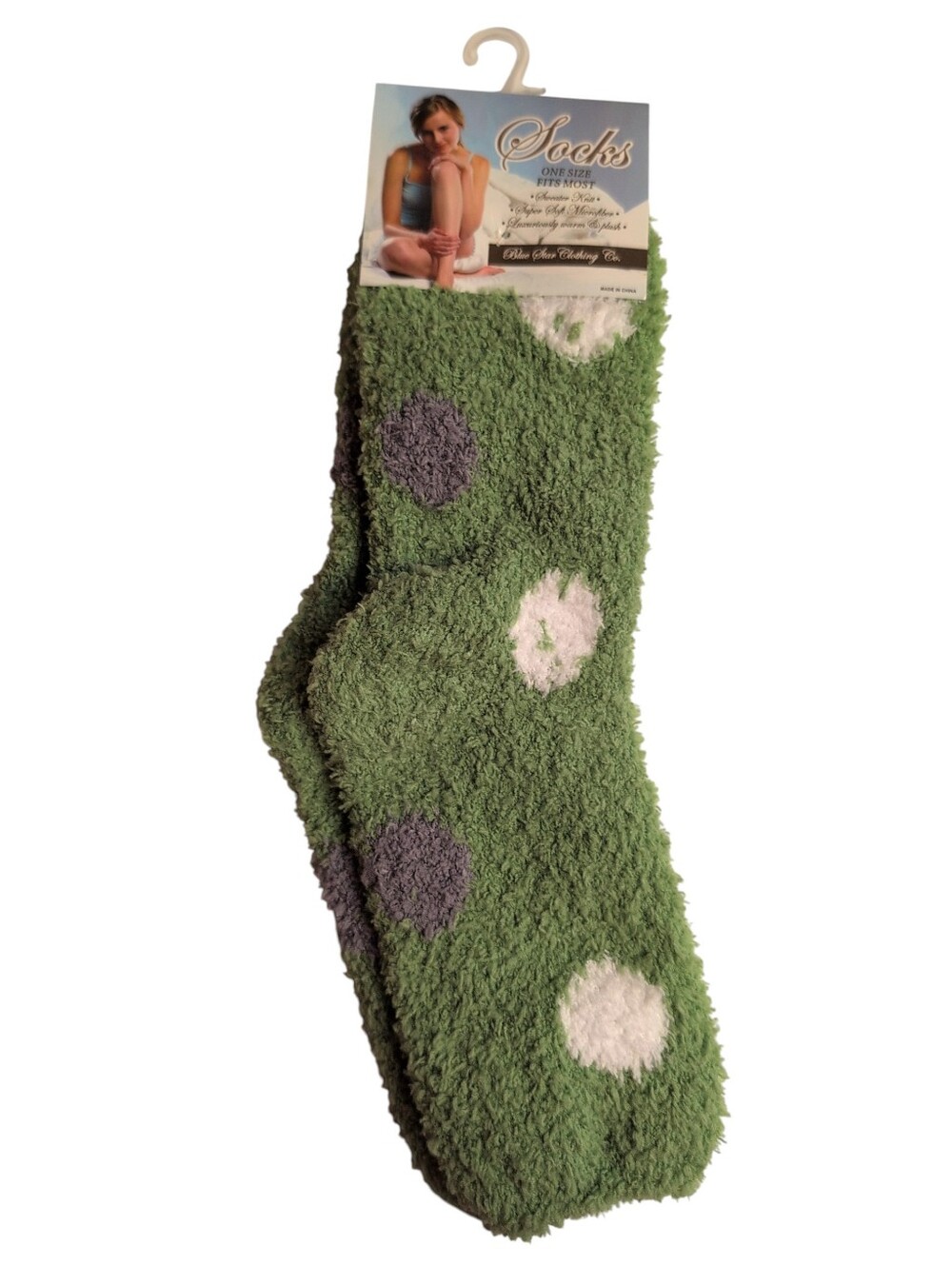NWT Green With White And Grey Polka Dots Plush Socks